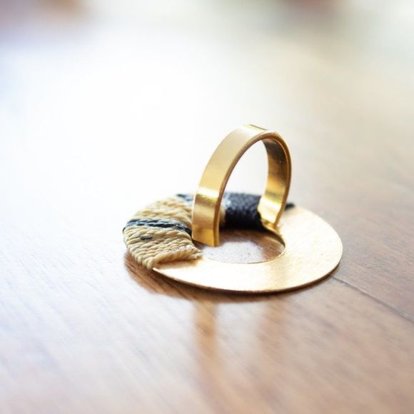 Handmade open ring adjustable gold plated brown new - Picture 4 of 5